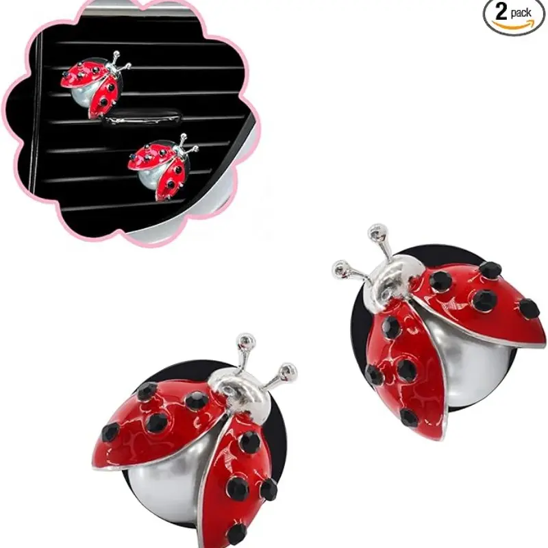 2 Piece Set Shimmering Beetle Car Vent Clips, Ladybug Car Decoration, Air Freshener, Cute Car Accessory, Elegant Gift for Women, Replaceable Crystal Diffuser