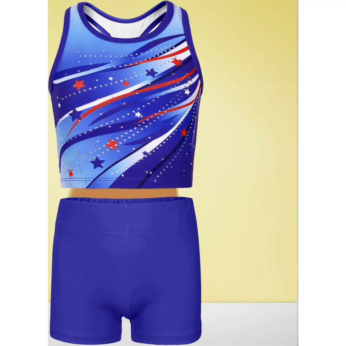 Girls' Fitted Sleeveless Gymnastics Leotards with Shorts, Celebration Stars-Colorful Heart Energetic Green-Fuchsia-Black Diamond Tumbling Dance Unitards