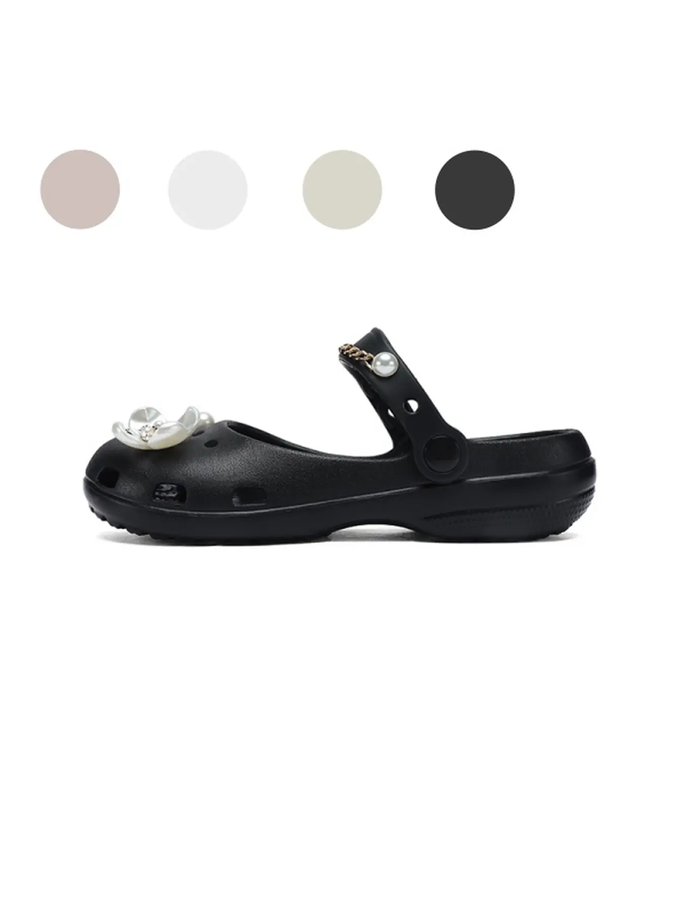 Female Soft Lightweight EVA Clogs Rhinestone Flower Pearl Ornament Convertible Back Strap Non-Slip Shower Slippers Footwear Women