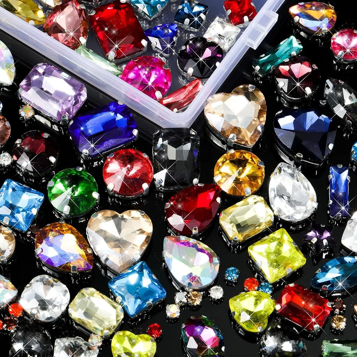 300 Glass Rhinestones Sewing Claws, Mixed Shapes, Metal Backed, for Clothing, Dresses, Earrings, Belts, Shoes, DIY Crafts, Bling Rhinestone