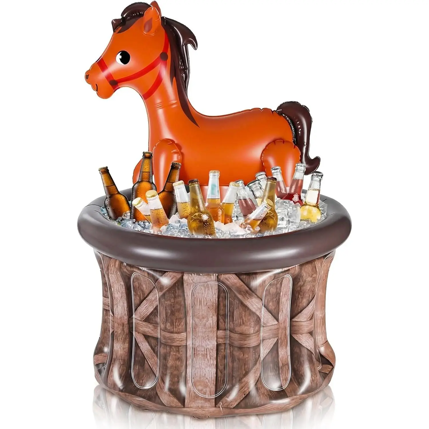 Western Cowboy Inflatable Cooler - 18x47in (46x120cm) Leather Texture PVC Blow-Up Horse Drink Holder, Thick Polyvinyl Chloride Reusable Easy-Fold Floating Ice Chest for Outdoor Halloween Party Efficient Planning, 46 X 120 Cm