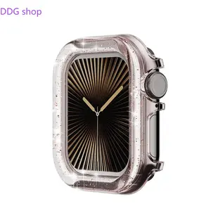 Color Changing Chameleon Glitter Clear Watch Case, Slim PC Bumper Protective Cover Compatible with Apple Watch Series 1-11 Ultra SE (No watch) Smartwatch Accessories Wearable Protection Protector