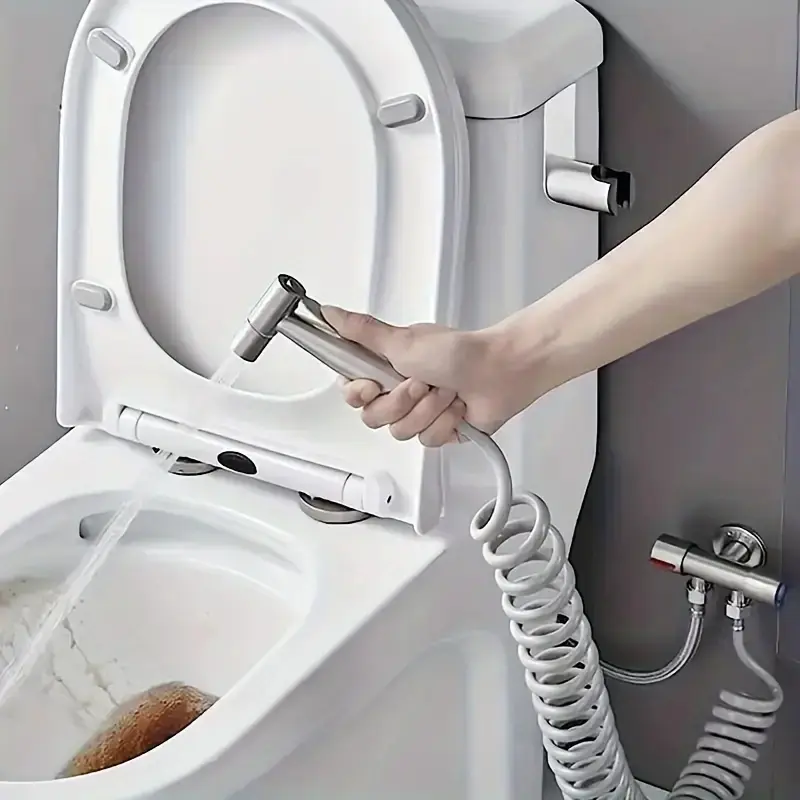 4-Piece Wall-Mounted Handheld Spray Nozzle Set, Includes Sprayer Gun, Dual Control Valve, Flexible Hose, Toilet Clean Faucet set, Ideal for Home Cleaning, Gardening, Pet Washing