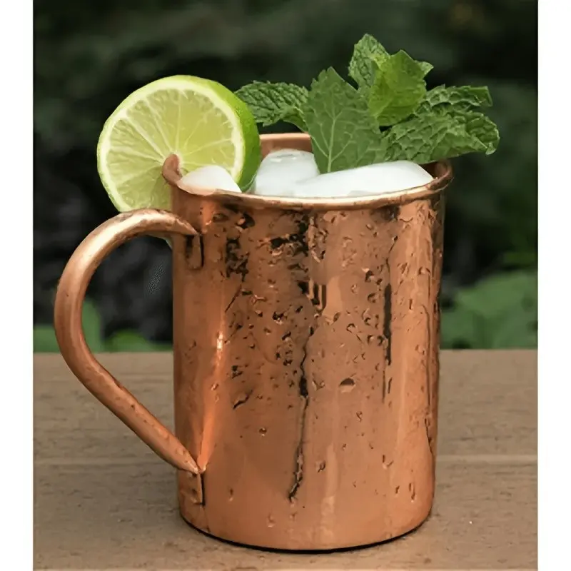 16 Oz Hand Hammered Moscow Mule Mug, Solid Copper Lining Handmade Drinking Cup with Reinforced Riveted Handle, Heavy Duty Rustic Style Copper Drinkware for Hot and Cold Beverages, Bar Home Party Cocktail Cup.