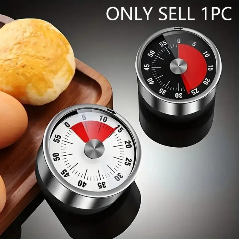 60-Minute Visual Countdown Kitchen Timer - Stainless Steel Surface, Magnetic Base, Loud Alarm, Manual Mechanical Cooking Aid for Study & Daily Household Use,back to school,back to school haul