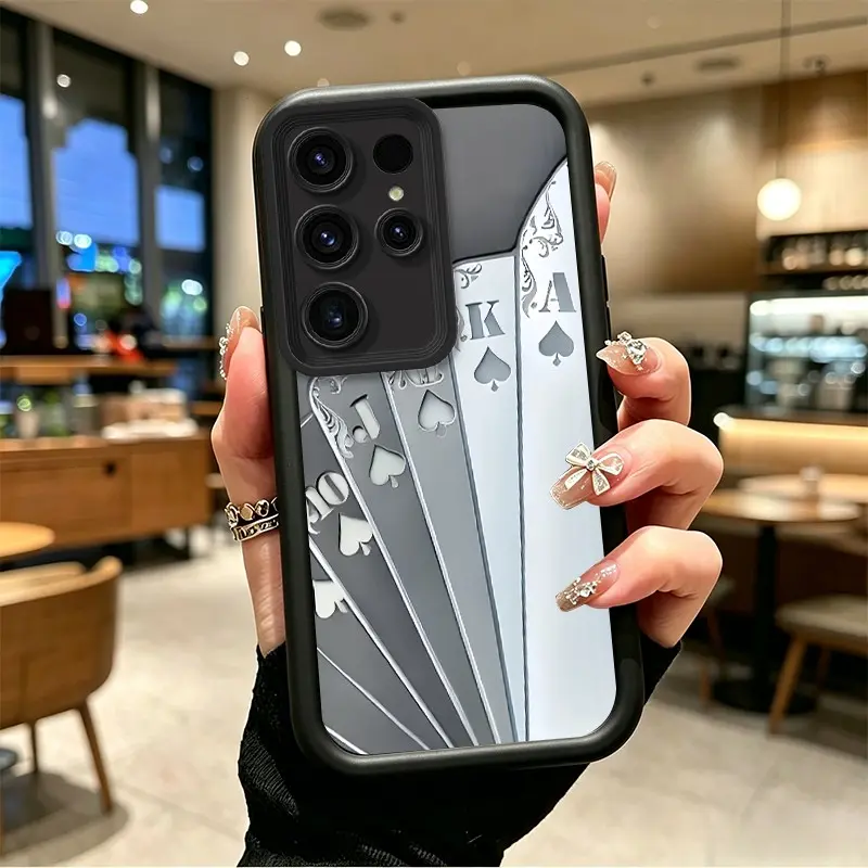 Samsung GALAXY S26 Ultra Smartphone-Cellphone Case, Durable Silicone-TPU Protective Cover with Polycarbonate Celestial Eye Layer, Silver JQKA Spade Cards Array, Shockproof Mobile Accessory, Handheld Devices Gift (JT18508)