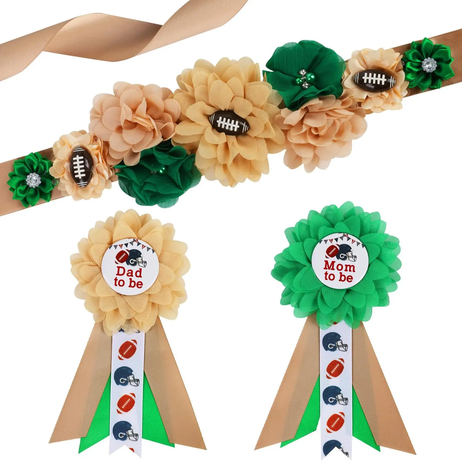 1Set Rugby Theme Baby Shower Maternity Sash Kit - Maternity Belly Belt, Mom-to-Be & Dad-to-Be Corsage Pins, New Parents Pregnancy Photo Props, Party Supplies Accessories