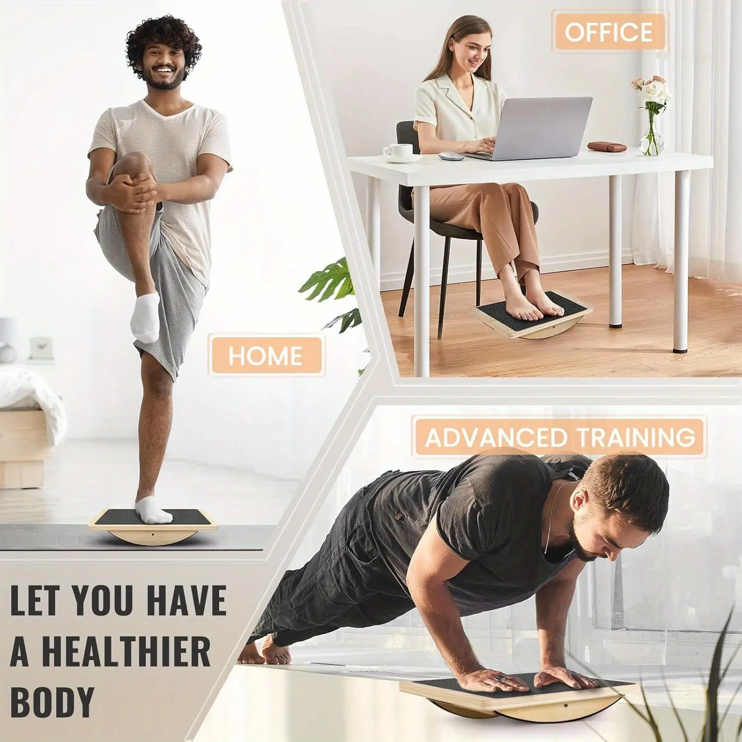 Wooden Balance Board, 20 Degree Ankle Swing Trainer, Non-Slip Arc Shape, 350 Lbs Capacity, Foot Strength Training, Physical Therapy, Home Gym, Indoor Exercise Equipment
