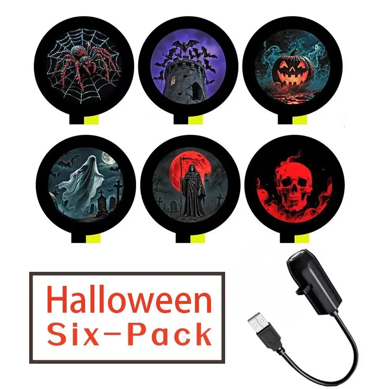 Halloween Projector Lights, 6 Patterns USB Spooky Projection Light, Halloween Wall Decor for Home Indoor Outdoor Party Decorations