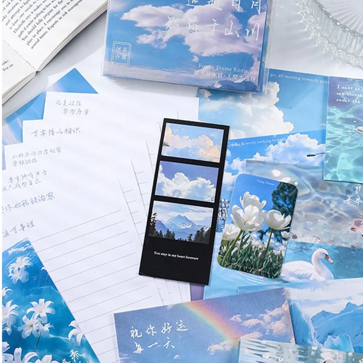 26pcs Envelope Stationery Set, Creative Colorful Postcards, Romantic Lined Envelopes, Landscape-Designed Invitations, Note Marker Set