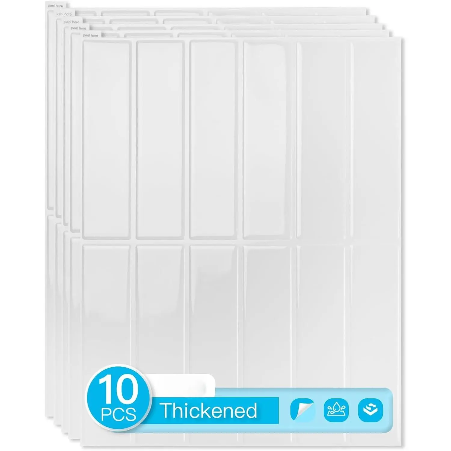 11.4 x 9 Inch Heavy-Duty Peel and Stick Backsplash for  Décor, 10-Pack Vinyl Wall Tiles for Kitchen Countertop, White