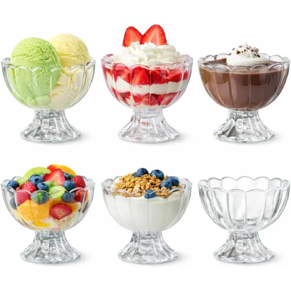 5oz Glass Dessert Bowls Set of 6, Footed  Ice Cream Cups, Small  Glass Parfait Cups for Sundae, Fruit, Pudding, Snacks, Dessert Serving