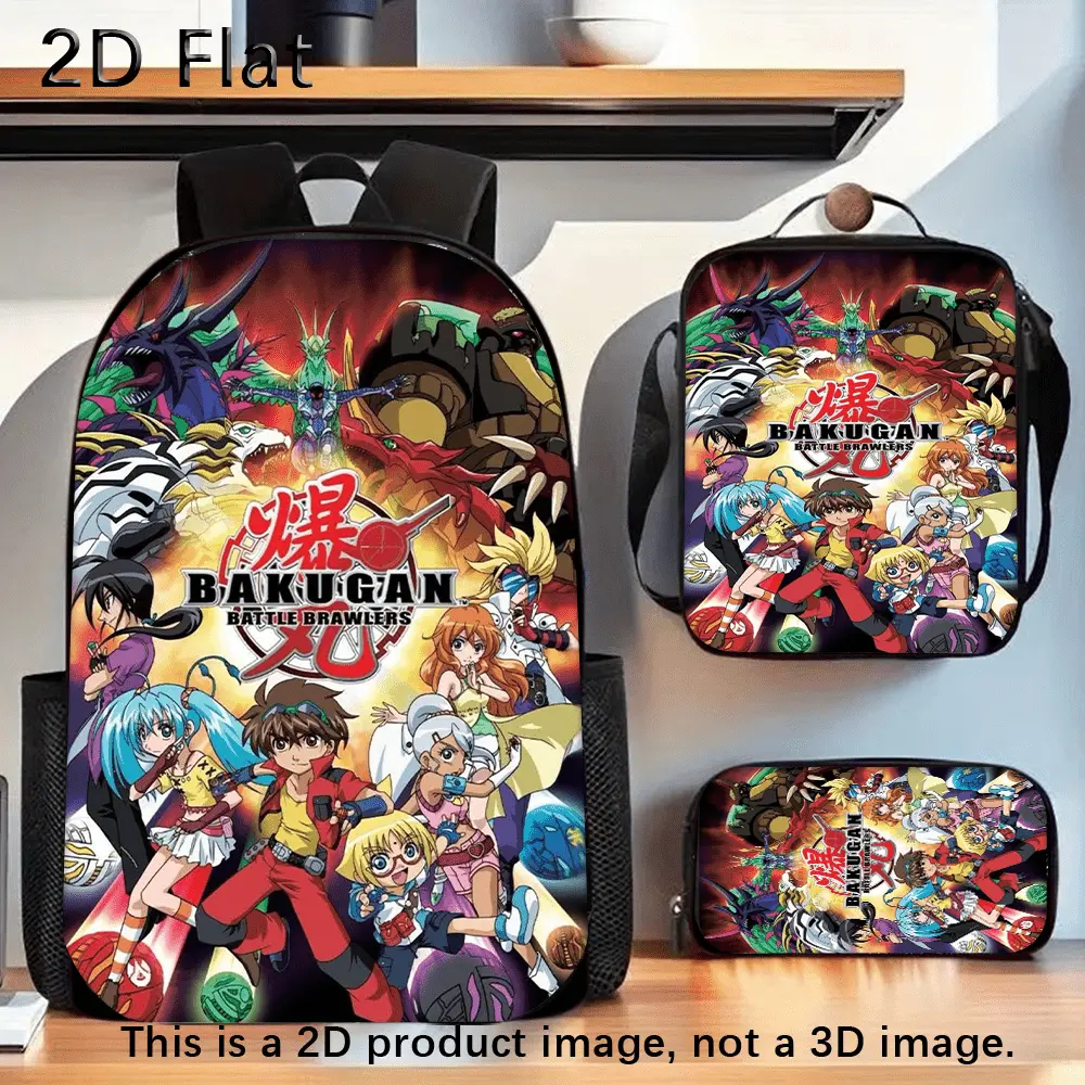 3-Piece Bakugan Anime Backpack Set for Teens, 600D Oxford Daypack with Insulated Lunch Bag & Pencil Case, Collectible Back to School Gift, Back To School Haul, Collectibles, Anime Backpacks, Animated Character Graphic Backpacks