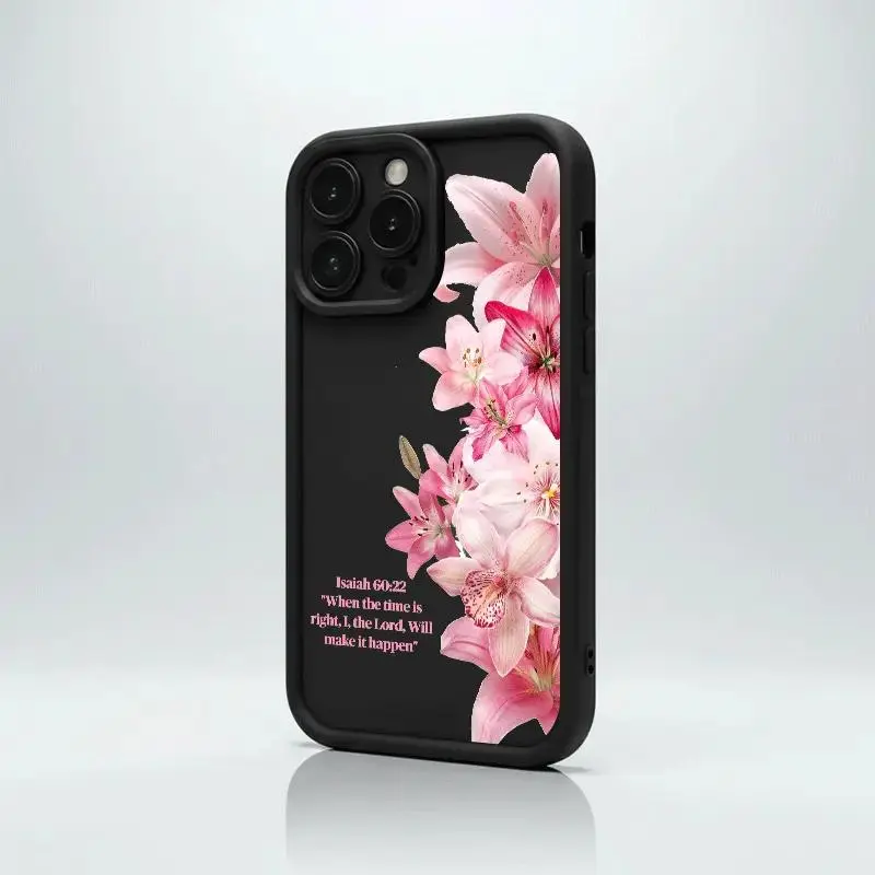 Religious Inspirational Pink Lily Bible Verse Celestial Eye Soft TPU Slim Phone Case - Shockproof, Anti-Drop Protection for iPhone 13,14,15,16,17 Pro Max iOS Electronic Accessories