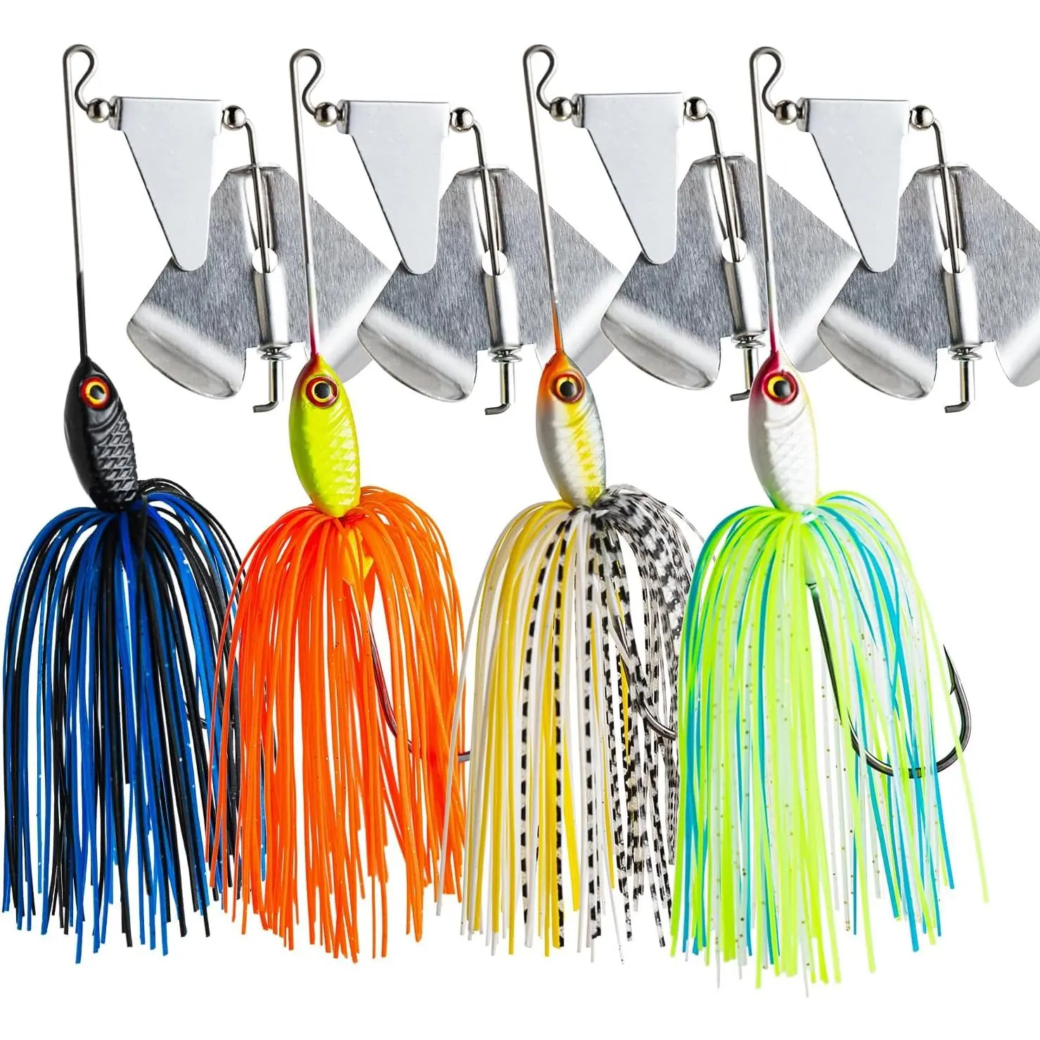 Top Water Fishing Lures 4 count, 2/3 oz Chatterbait Fishing Lures, Hand-Tied Skirt Buzz Baits for Bass Fishing, Spinnerbait Buzzbait with Lifelike Swimming Action