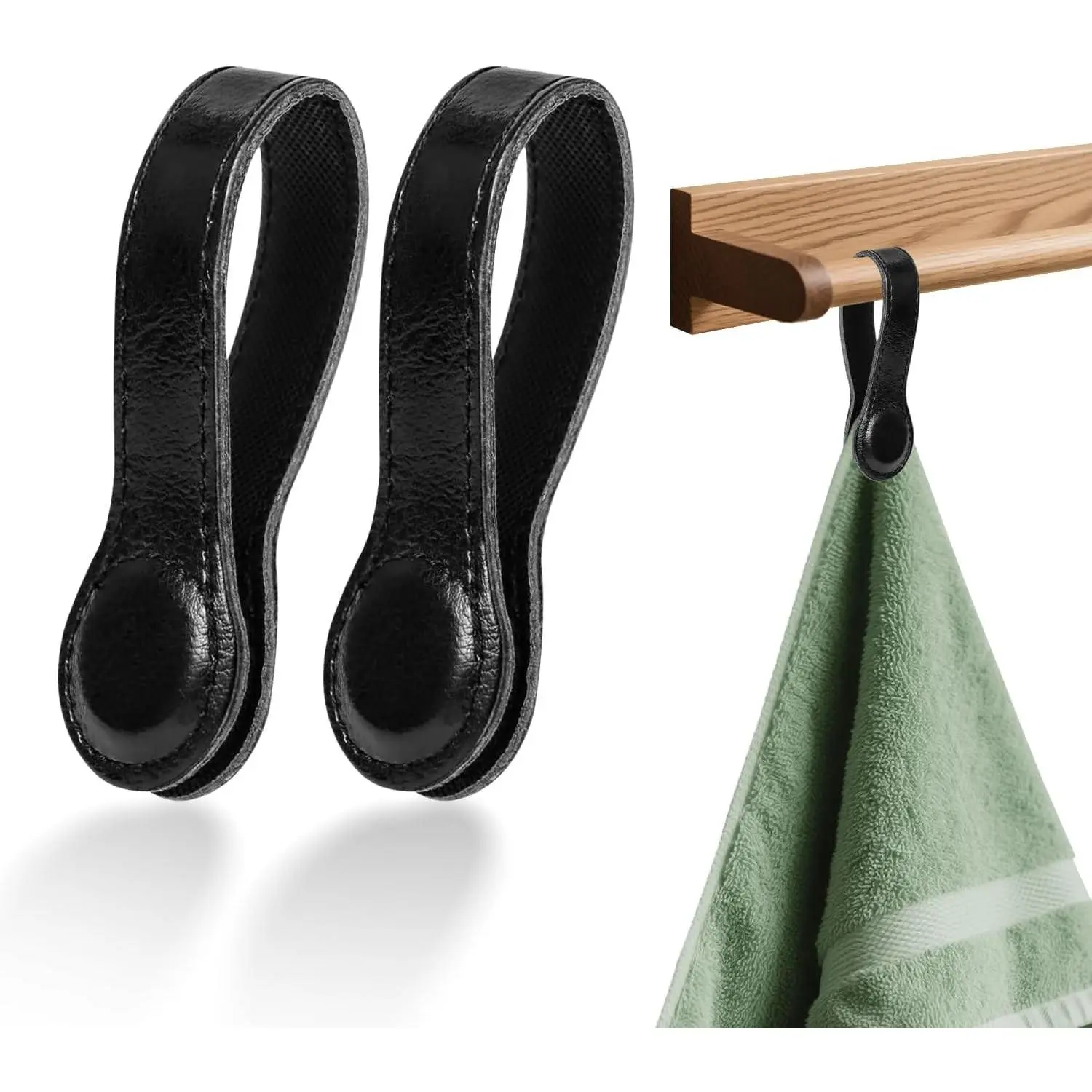 2 Pcs Leather Towel Clips, Strong Magnetic Towel Clips for Kitchen, Multi-Purpose Towel Holder for Kitchen and Bathroom Accessory (Black)