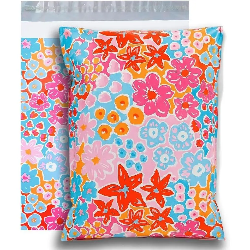 50pcs 14.5x19in Polymailers - Waterproof, Tear Resistant Plastic Envelopes, Cute Bags with Flower Print for Small Business Clothes, Gifts (Coat Rack Accessory Storage)