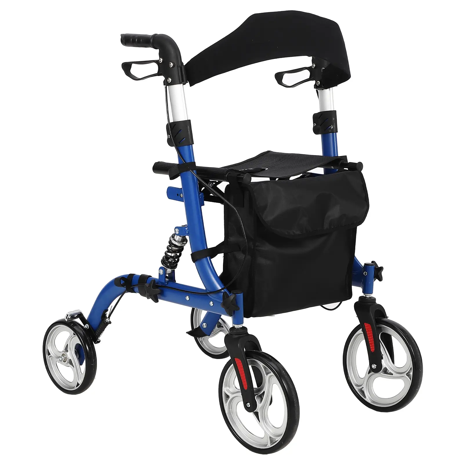 GAOMON 2-in-1 Rollator Walker & Transport Chair with Seat for Seniors - Folding Walker Wheelchair Combo - 12" Rubber Wheels - Shock Absorbers - Lightweight Aluminum - Brakes, Backrest & Footrests - 300 lb Capacity