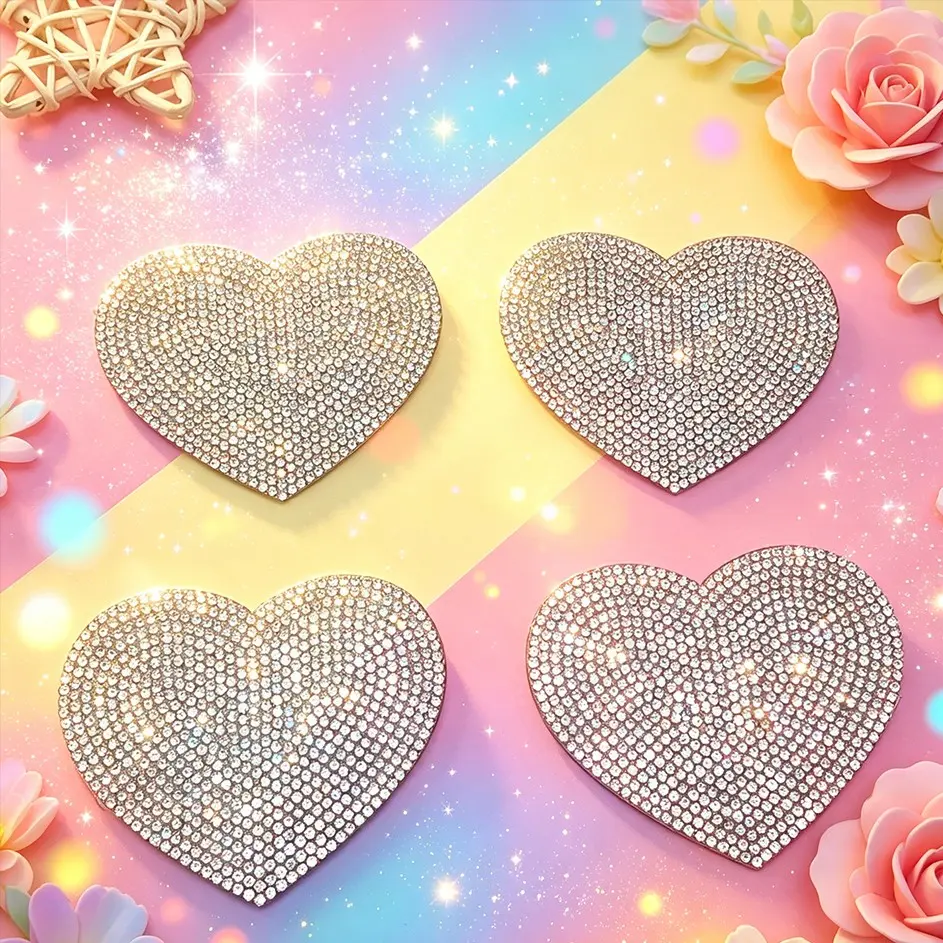 Set of 4 Large Shiny Rhinestones Heart Stickers, Self-Adhesive High-Quality Decorative Stickers for Phone Cases, Book Covers, Backpacks, DIY Gifts, Accessories, Phone Decoration