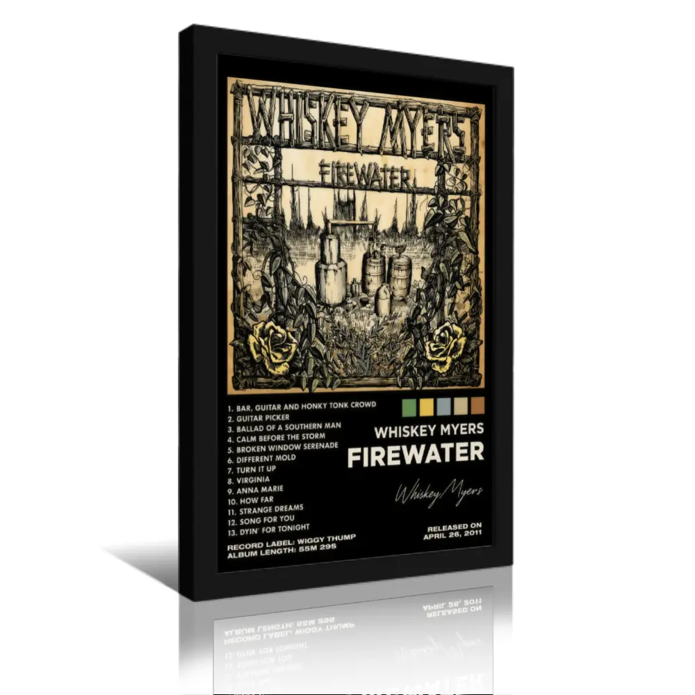 Whiskey Myers Firewater Album Canvas Wall Art - Lightweight Ultra HD Retro Southern Rock Country Tracklist Poster Print, Rustic Man Cave Wall Decoration, Customizable Boho Gothic Cheetah Leopard Art (Frame Not Included), Gift Idea