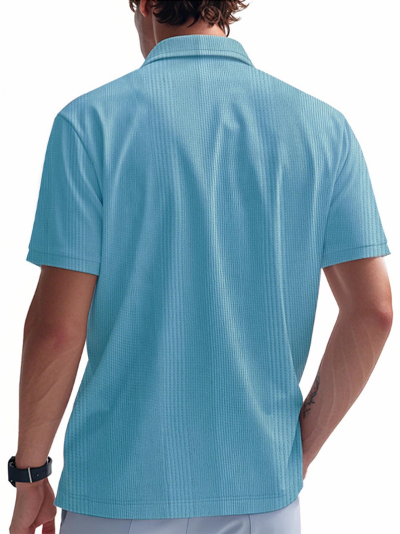 Men's Regular Fit Plain Jacquard Waffle Knit Polo Shirt, Casual Short Sleeve Collared Top for Summer, Fashion Men's Clothes for Daily Wear, Tropical