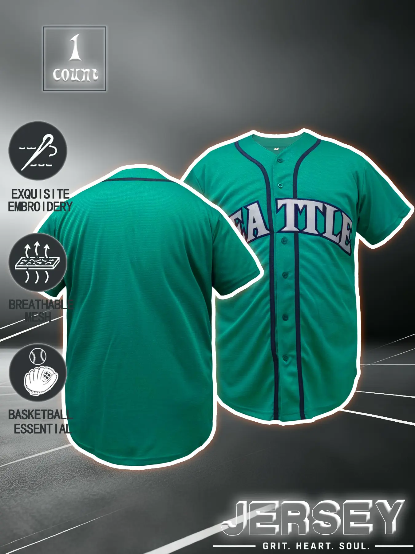 Men's embroidered Seattle baseball jersey, breathable button up short sleeved Athletic Top, perfect for baseball games, casual daily wear, and fan collections