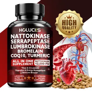 All-in-One Enzyme Blend Nattokinase 12,000 FU Capsules – Serrapeptase 360,000 sPU, Lumbrokinase, CoQ10, Turmeric Curcumin, Magnesium & Vitamin Complex for Circulation, Energy & Digestive Support, 60 Veg Caps