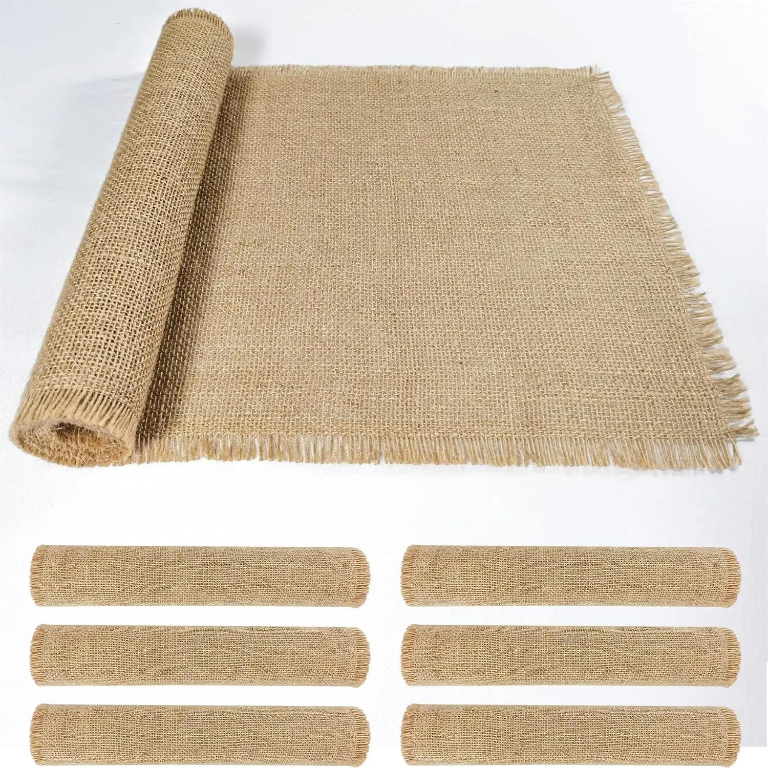 6 Pack 13 x 72 Inch Tassel Burlap Table,Natural Rustic Jute and Placemats Bulk for Wedding Table Decorations,Farmhouse Style,,Table Decor Cover