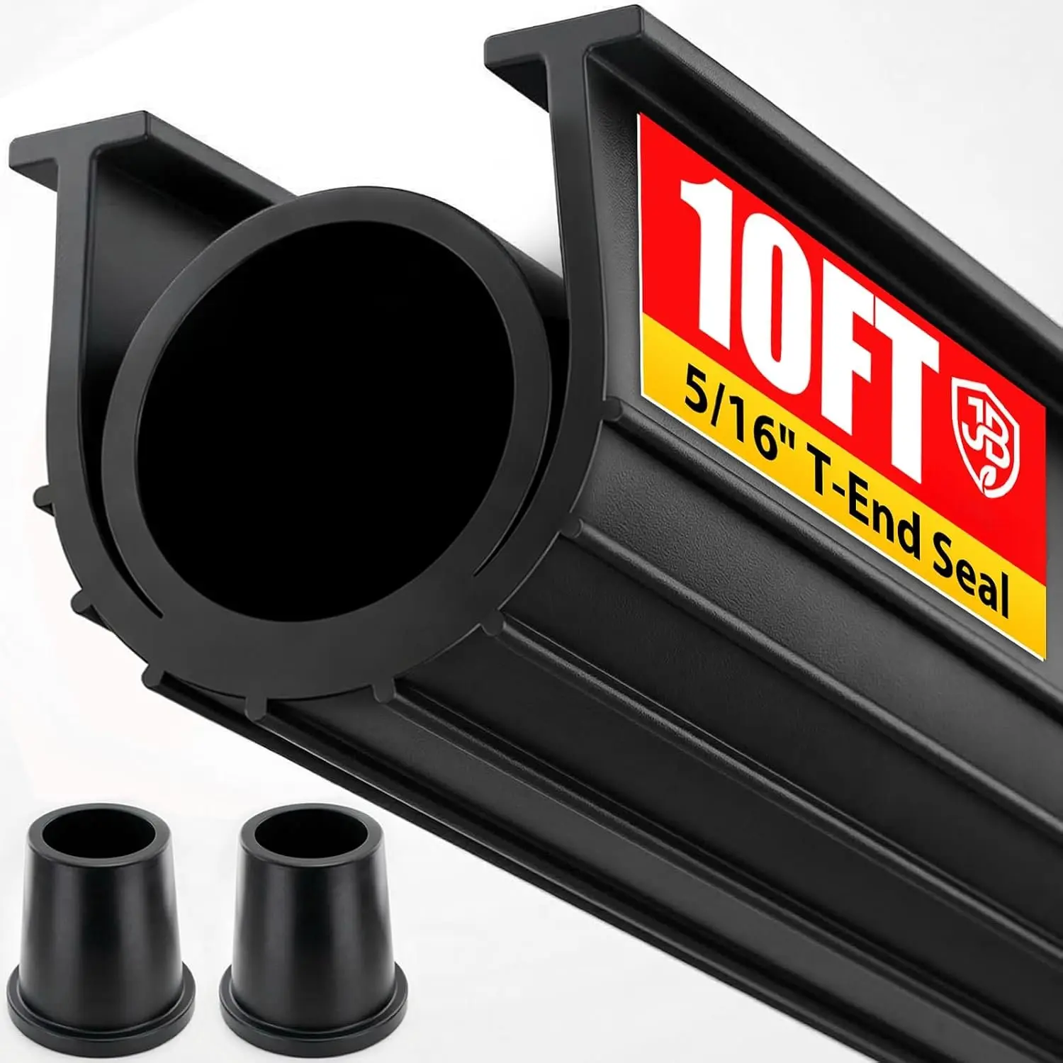 Garage Door Seal Bottom Rubber Weather Stripping with 2 End Plugs, Weatherproof Seal  Strip Dust & Pest Proof Threshold Buffering Garage Door Sweep,5/16" T-End (10FT, Black)