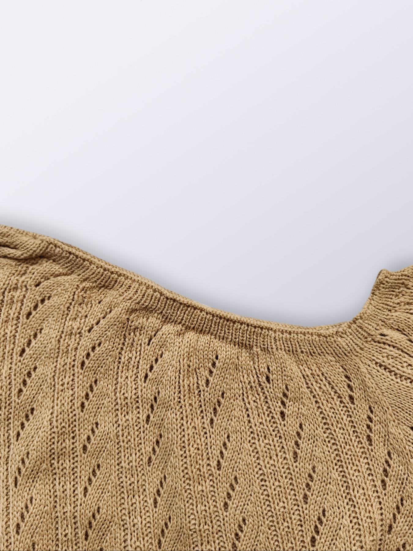 Women's Plain Textured Hollow-Out Asymmetrical Neck Fitted Sweater, Elegant Raglan Sleeve Jumper for Fall & Winter, Fashion Ladies' Knitwear for Daily Wear, Long Sleeves