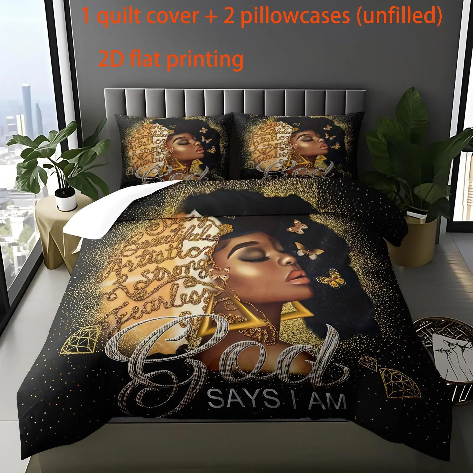 Luxurious Romantic Goddess-Inspired Queen Print Quilt Cover Set, Includes 1 Quilt Cover & 2 Pillowcases, Soft Comfort Bedding, Printed Bedding Set, Duvet Covers