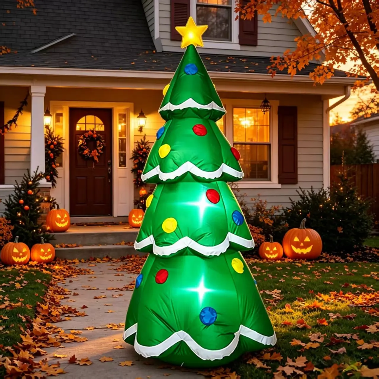 2.1m Inflatable Christmas Tree Outdoor Garden Decor, Large Festive Holiday Lighting Decoration, Party Ornament for Lawn and Yard