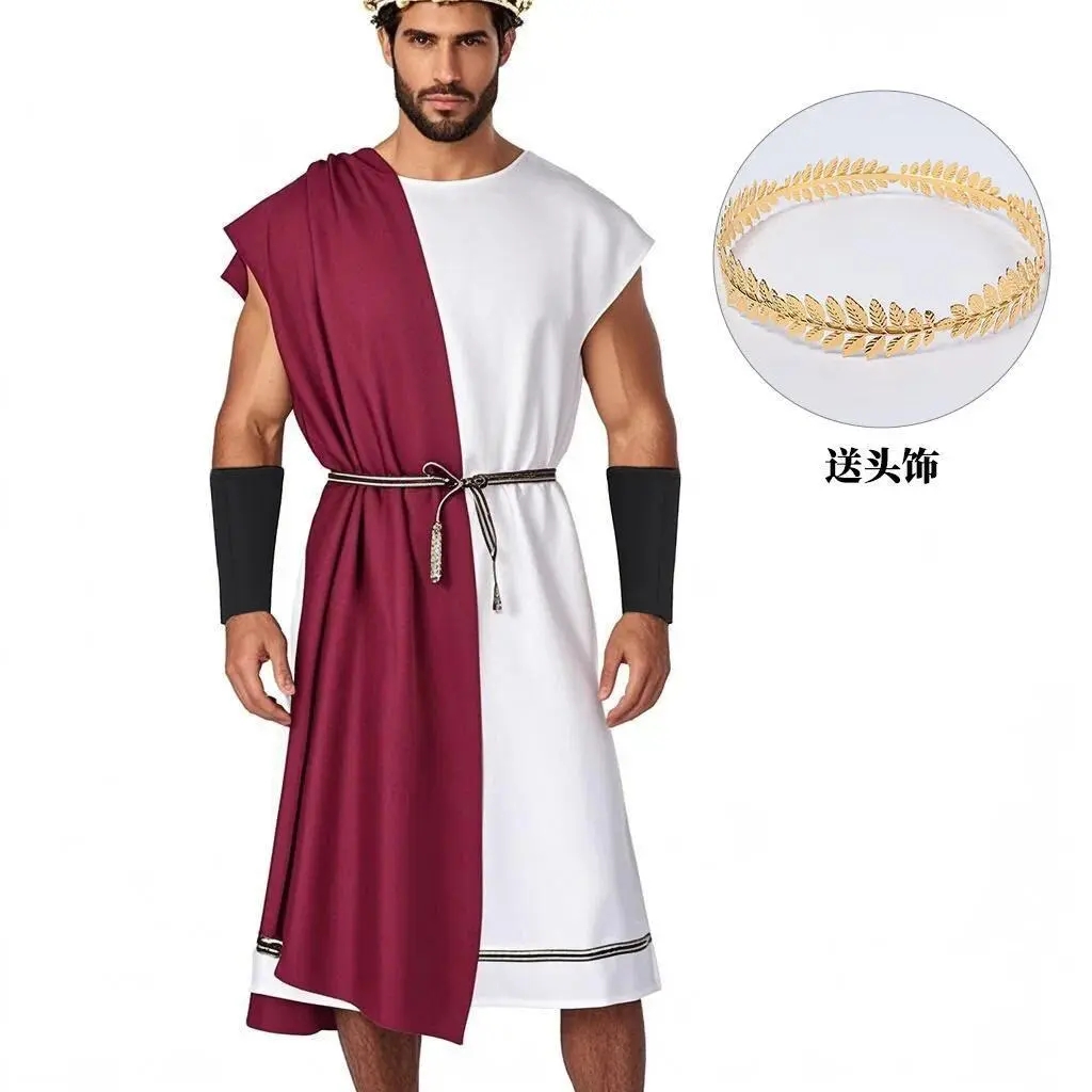 Halloween Medieval Men's Carnival Costume Adult Roman Greek Toga Laurel wreath Greece Warrior Cosplay Costume