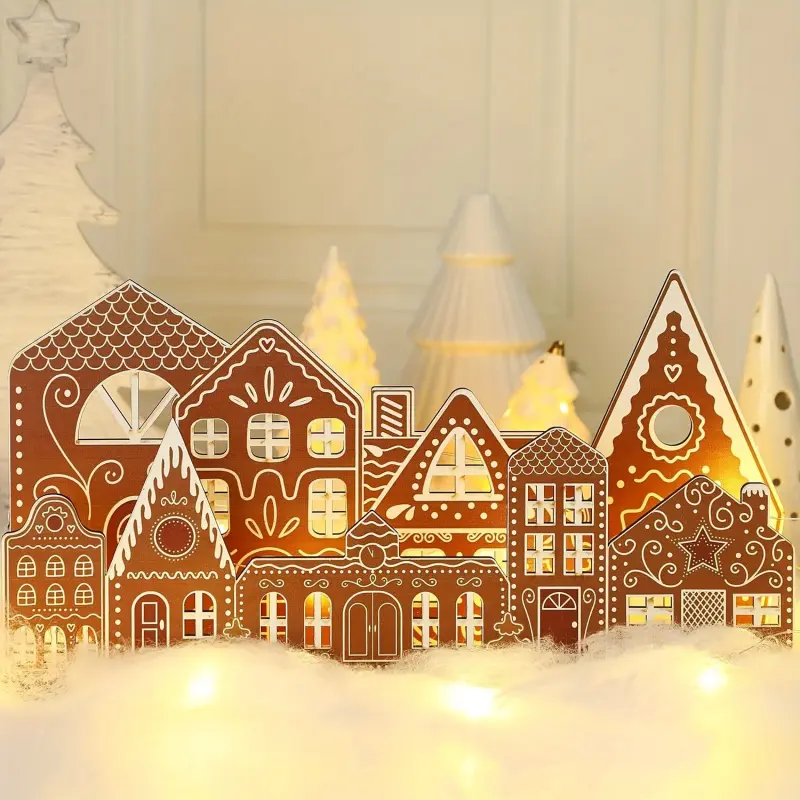 A Christmas-themed gingerbread house town ornament featuring hollow-carved designs, perfect for adding a playful festive touch to your home decor Festive Decoration (without lights)