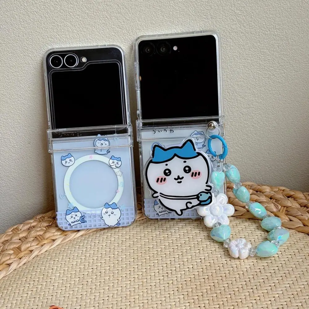 Anime Chiikawa Hachiware Magnetic Holder Magsafe Wireless Charge Phone Case For Samsung Galaxy Z Flip 8 7 6 5 Hard TPU Cover