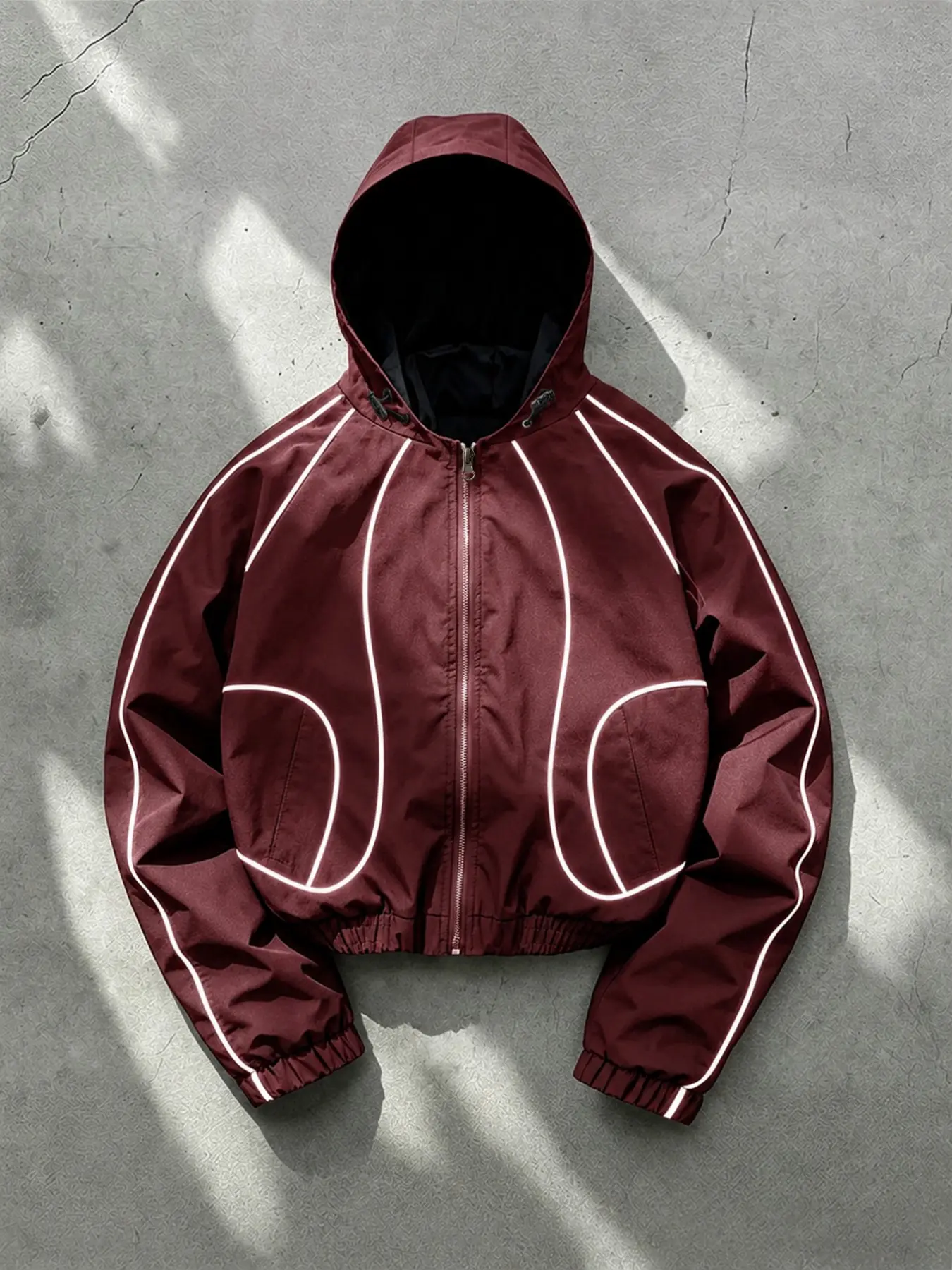 Men's Simple Windproof Hooded Jacket, Coats, Reflective Stripes, Anti-Wrinkle, Durable, Long Sleeve, Casual, All Seasons, Comfortable Fit, Polyester