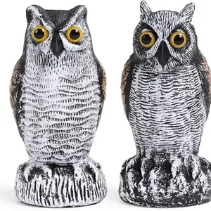 2 Pack Fake Owl, Owl Statue for Garden and Yard Decoration, Weatherproof Plastic Outdoor Owl Decor for Porch Pool Patio Yard, 9.6 in Height, Round + Short Ear Owl