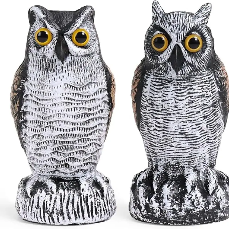 2 Pack Fake Owl, Owl Statue for Garden and Yard Decoration, Exterior Decorative Statues, Garden Accessories, Weatherproof Plastic Outdoor Owl Decor for Porch Pool Patio Yard, 9.6 in Height, Round + Short Ear Owl