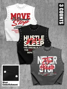 Men's Casual Vest 3-Piece Set, Letter Graphic Design, Loose Fit, Fashion, Perfect for Hip-Hop, Retro Streetwear, Daily Wear