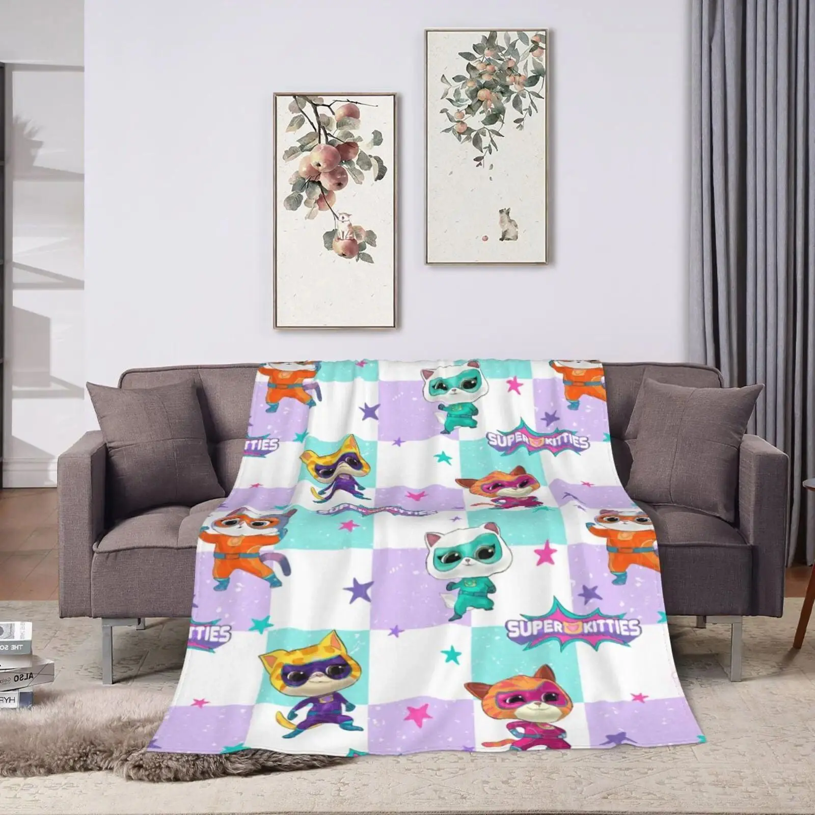 SuperKitties Cartoon Flannel Throw Blankets, Ultra Soft Warm Cooling Blankets All Season Quince Bedding, 50"x40" Cozy Fleece Decor Blankets for Sofa Bed Travel Camping, Birthday Holiday Gift for Kids Boys & Girls