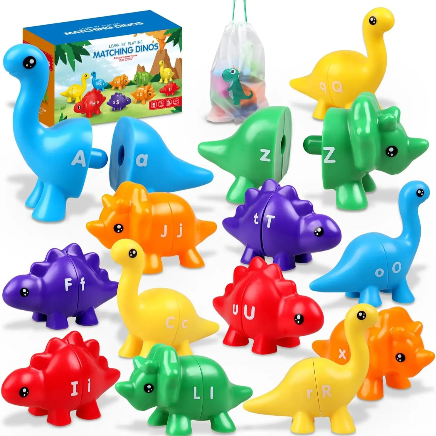 Dinosaur Building Stack Toy Set, Number and Letter Matching Educational Puzzle, Best Gift for Kids, Develops Intelligence and Skills