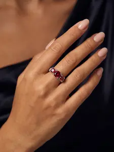 Vintage Black Onyx and Red Garnet Three-Stone Ring - Vintage Rings - Unique Rings - Statement Ring - Gemstone Jewelry - Perfect for weddings, engagements, anniversaries, commitments, Mother's Day, and graduation season
