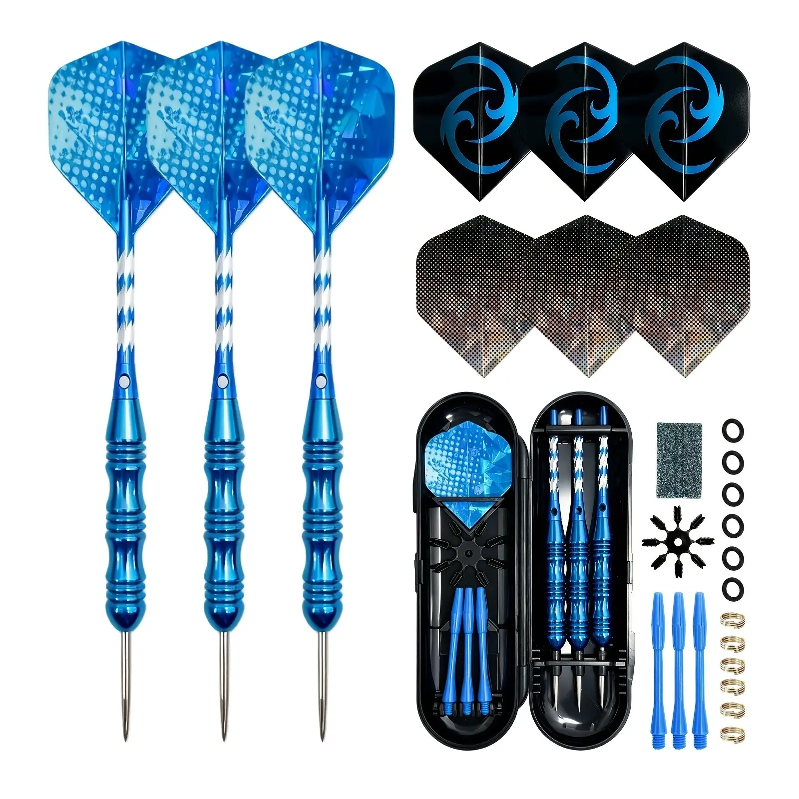 26g Blue Thunder Steel Tip Darts Set, Electroplated Brass Barrel, Aluminum Alloy Shafts, Pet Flights, Extra Replacements, Pro & Beginner Dart Game Set
