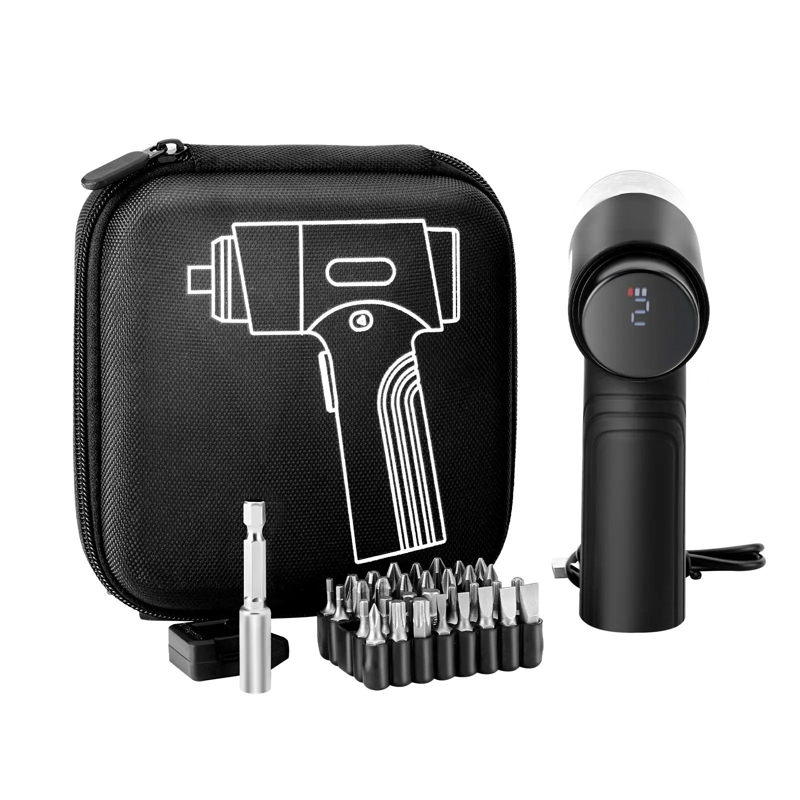 VEVOR Rechargeable Adjustable Electric Screwdriver, 7 Torque Settings (0.5-5 N.m), 2500mAh High-Capacity Battery, Cordless Set with 32 PCS 1/4 in Bits, Digital Display, LED Light, Type-C Charging, for Furniture Repair