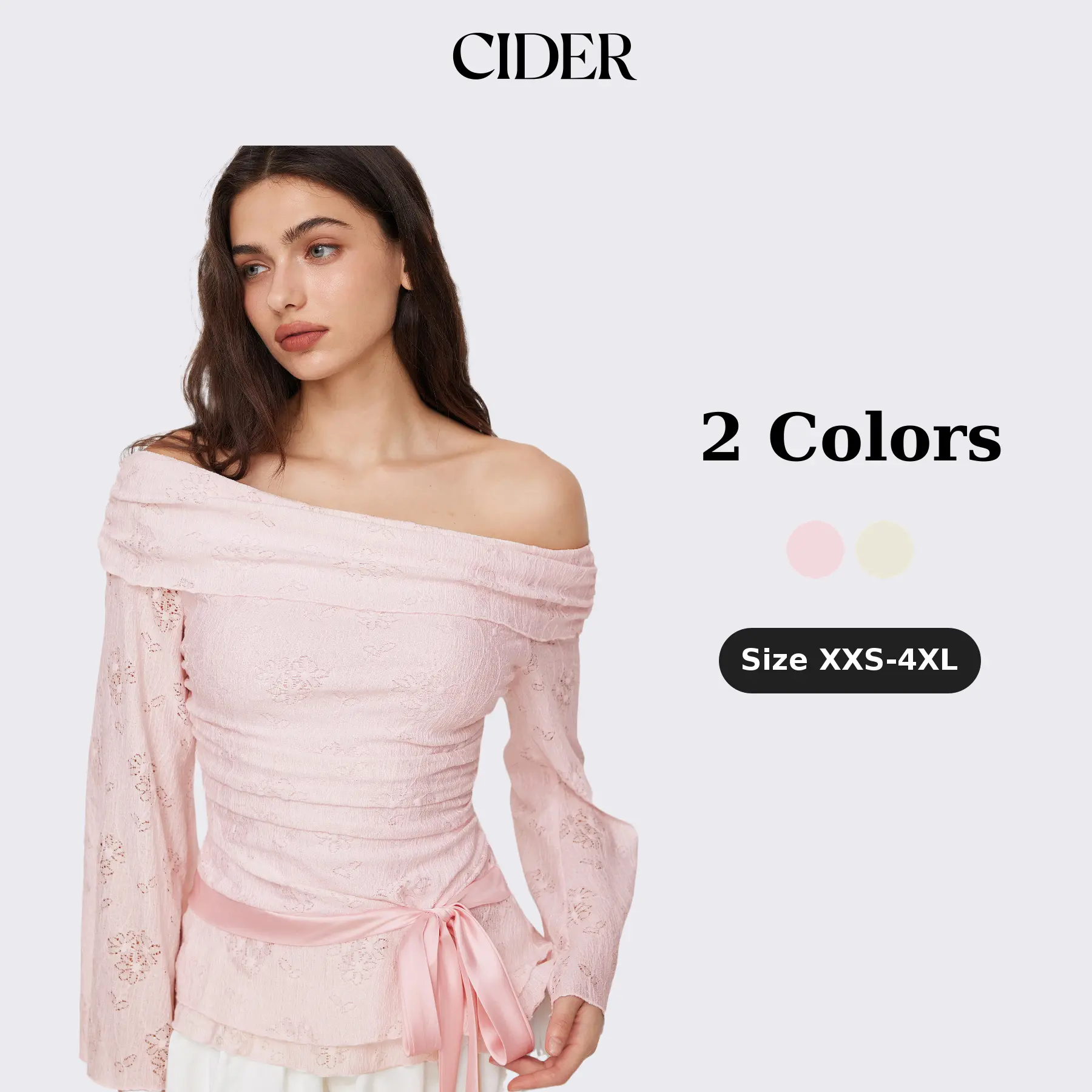 Cider Lace Off-shoulder Floral Knotted Ruched Long Sleeve Top SohoChic