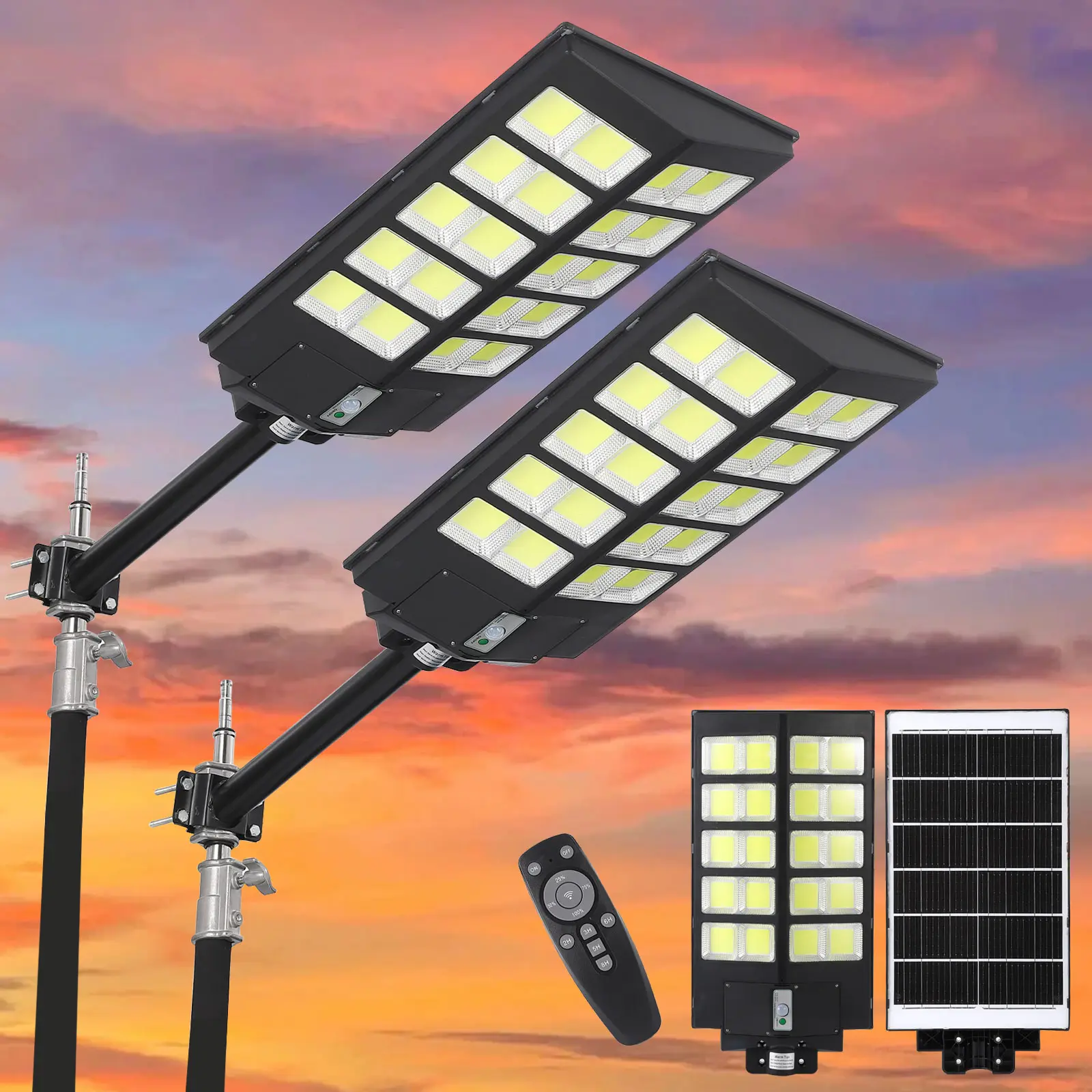 4800W/5200W Solar Street Light Outdoor, IP67 Waterproof Security Light with Motion Sensor, Auto Dusk-to-Dawn 7000K/6500K Floodlight for Parking Lots, Basketball Courts & Commercial Areas