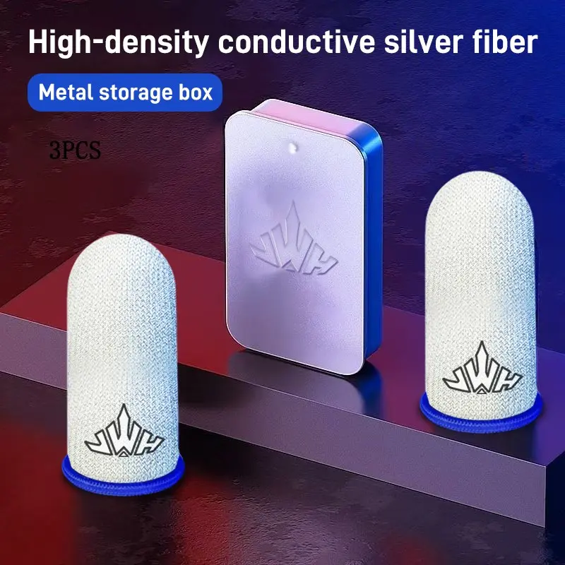2Pcs Gaming Finger Sleeves with Metal Tin Box, Superconducting Silver Fiber, 0.3mm Ultra-Thin Nude Feel, 18-Needle High-Density Weave, Instant Response, Sweat-Wicking & Anti-Slip, 4-Way Elastic Fit, For Mobile Gamers, Gaming Accessories