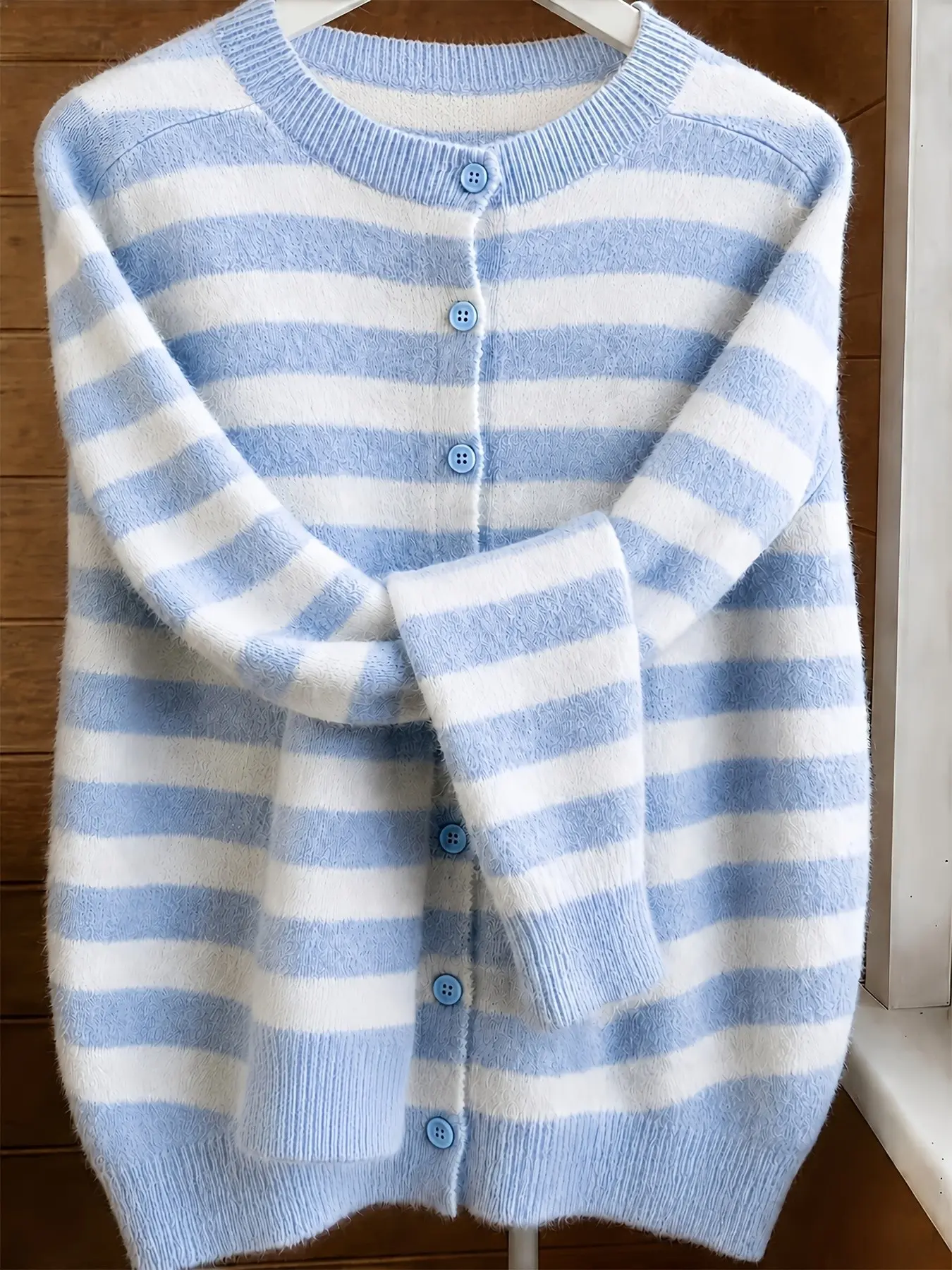 Striped Button Front Sweater Cardigan, Spring Autumn Long Sleeve Soft Casual Color-Block Striped Cardigan, Fashionable And Versatile Women'S Clothing Knitwear