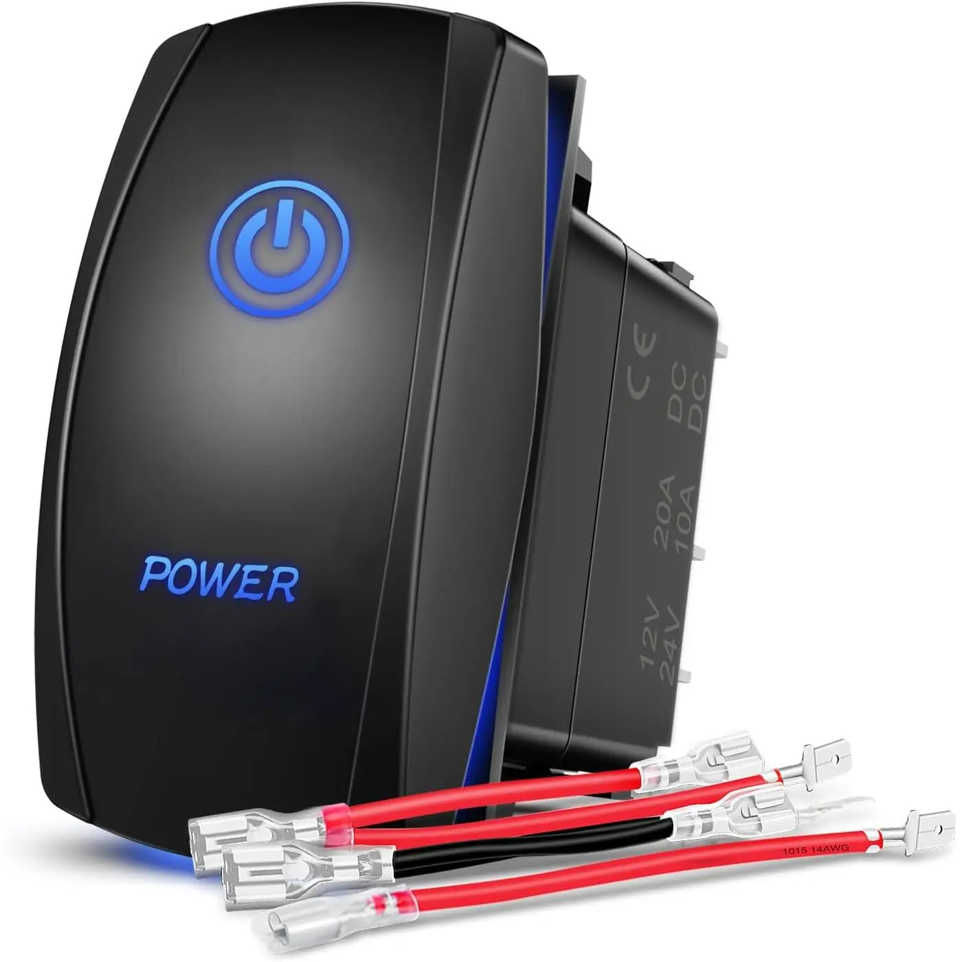 Nilight 5-Pin SPST Power Rocker Switch with LED, 20A/12V 10A/24V Blue Laser On/Off Control, ABS+PC Construction, Jumper Wires Set for Cars, SUV, Boat, Yacht, Led Lights