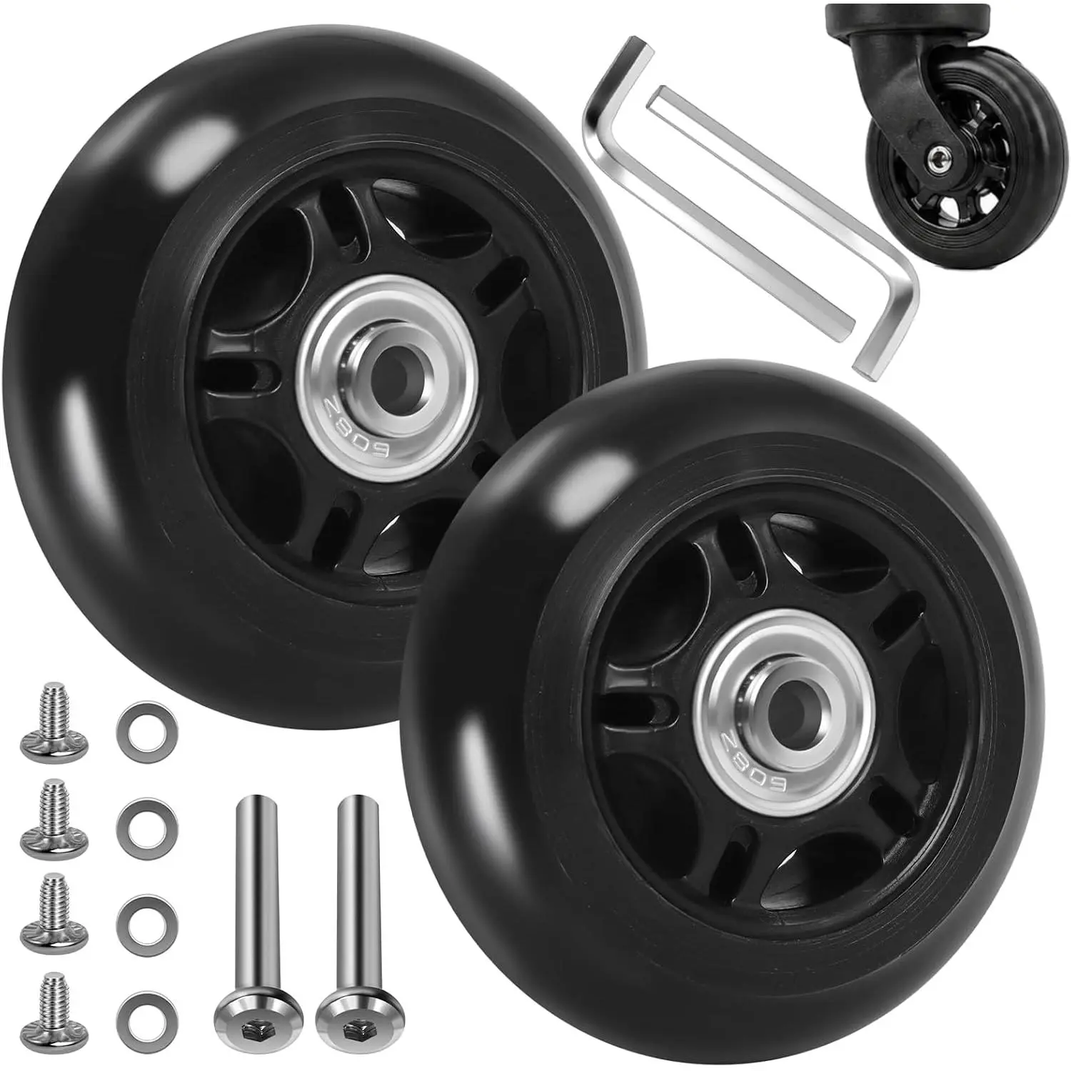 76mm Luggage Wheel , Suitcase Wheels 76x24mm with 40mm Axle | Inline Skate Wheels Repair Kit with Screws & Wrench for DIY Fix (Not  – Please Measure Before Purchase)